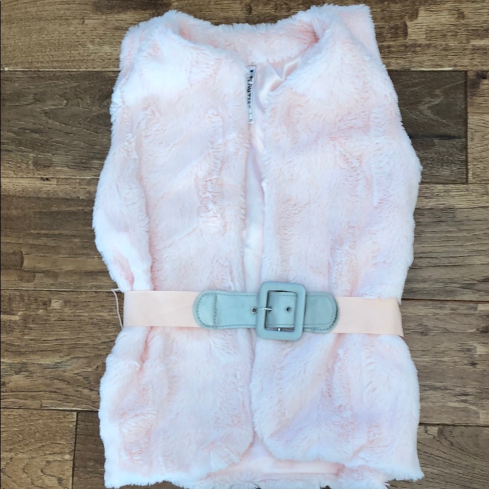 Girls pink faux fur vest with belt